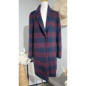 Ann Taylor Plaid Wool Blend Knee Length Coat